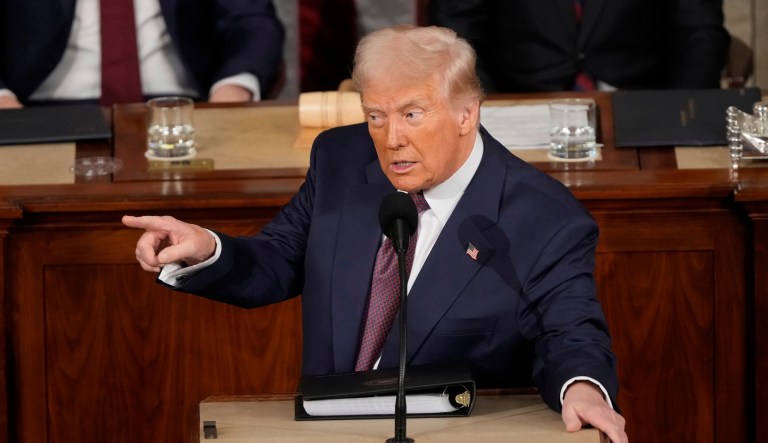 President Donald Trump addresses a joint session of Congress at the Capitol in Washington.