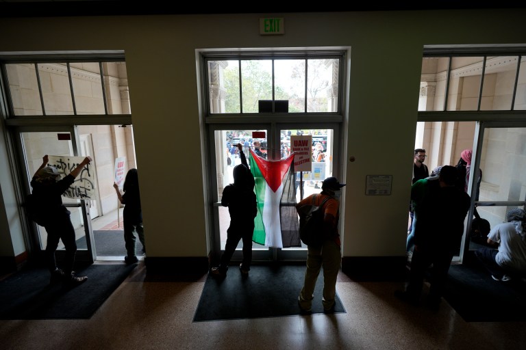 Pro-Palestinian demonstrators gather inside a building on the UCLA campus, May 23, 2024, in Los Angeles. (AP Photo/Ryan Sun, File)