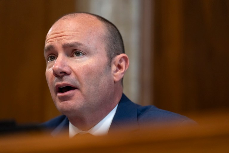 Committee chairman Sen. Mike Lee, R-Utah, speaks during a hearing of the Senate Committee on Energy and Natural Resources on Capitol Hill, Wednesday, June 18, 2025, in Washington. (AP Photo/Mark Schiefelbein)