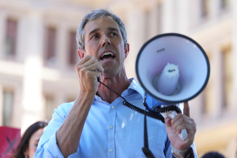 Beto O'Rourke speaks during a rally to protest against redistricting hearings.