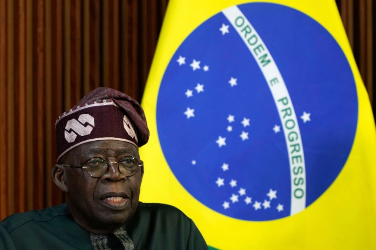 Nigeria's President Bola Tinubu attends a bilateral meeting with Brazil's President Luiz Inacio Lula da Silva at Planalto presidential palace in Brasilia, Brazil, Monday, Aug. 25, 2025.