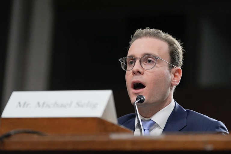 Michael Selig testifies during his confirmation hearing to the Senate Agriculture Committee, to become Chairman and Commissioner of the Commodity Futures Trading Commission on Capitol Hill, Wednesday, Nov. 19, 2025, in Washington.