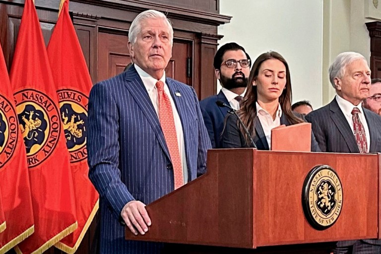 Nassau County Executive Bruce Blakeman speaks during a news conference.