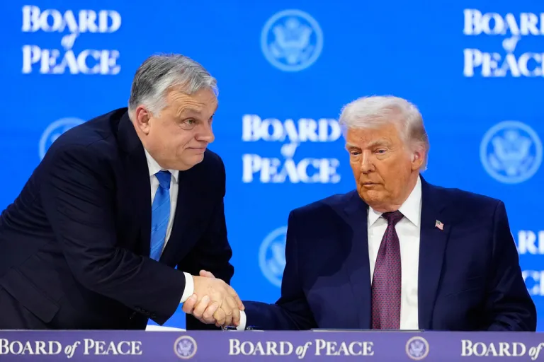 President Donald Trump shakes hands with Prime Minister of Hungary Viktor Orban.