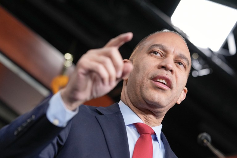 House Minority Leader Hakeem Jeffries, D-N.Y., speaks during a news conference on Capitol Hill, Thursday, Jan. 29, 2026, in Washington. (AP Photo/Mariam Zuhaib)