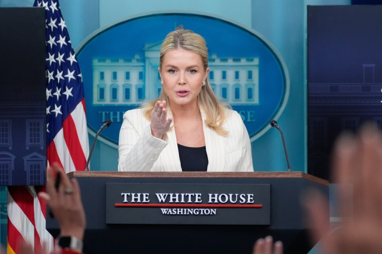 White House press secretary Karoline Leavitt speaks at a press briefing.