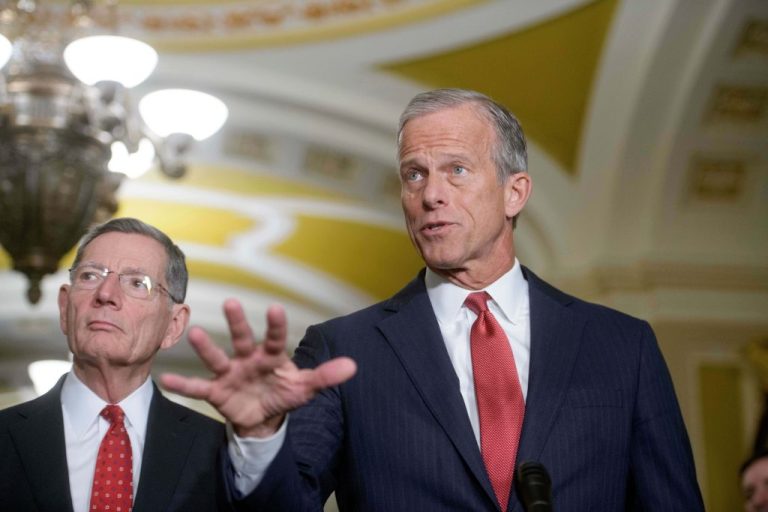 Senate Majority Leader John Thune (R-SD) and Sen. John Barrasso (R-WY).