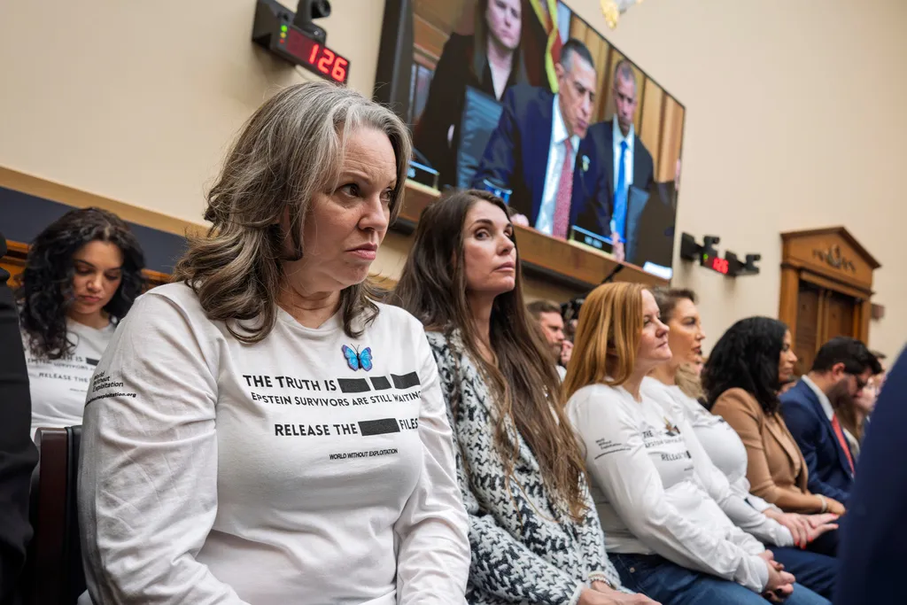 Epstein survivors wear matching shirts calling for further action