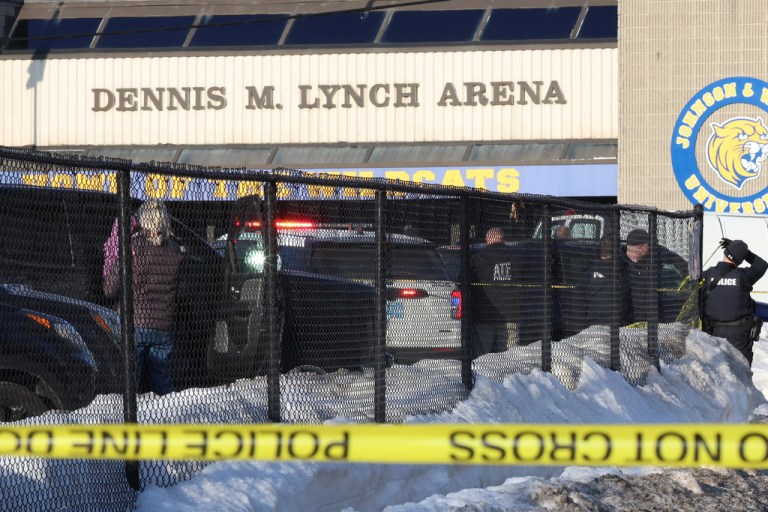 Police tape blocks off entrance to the Lynch Arena in Pawtucket