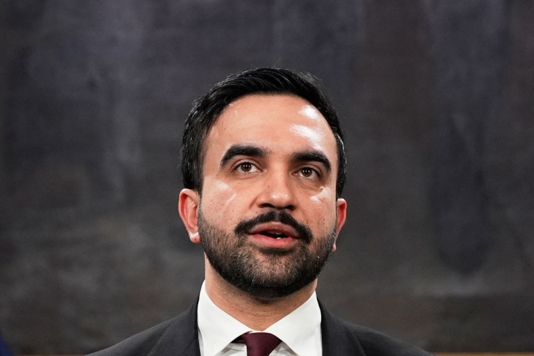 New York City mayor Zohran Mamdani speaks to reporters.