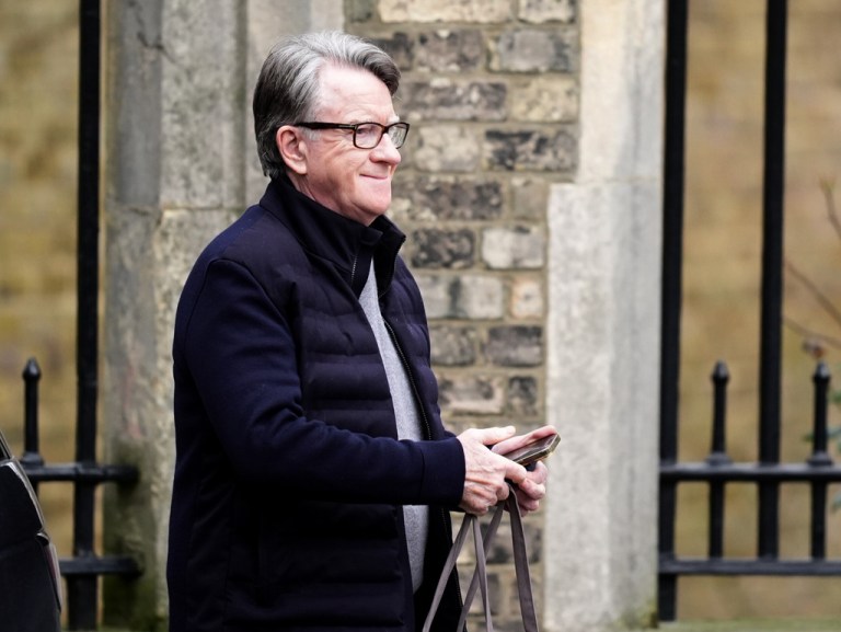 Peter Mandelson outside his home Feb 21