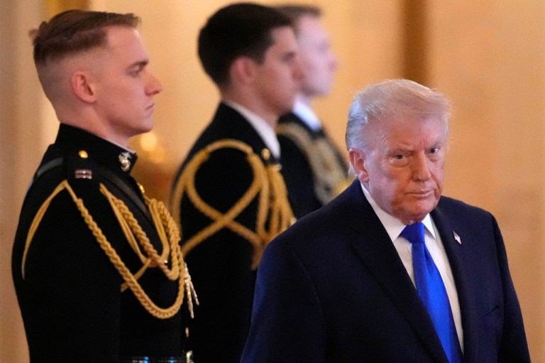 President Donald Trump arrives for an event to proclaim 