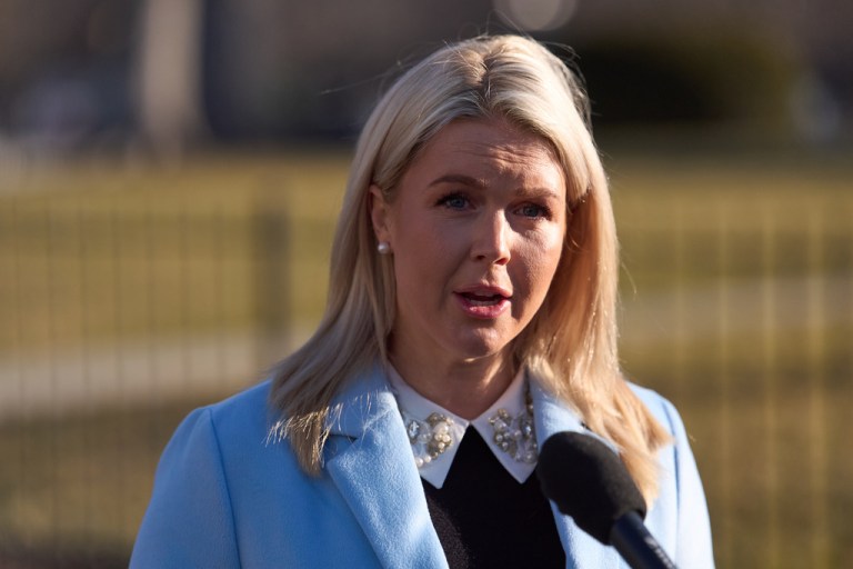 White House press secretary Karoline Leavitt speaks with reporters at the White House, Wednesday, Feb. 24, 2026, in Washington.