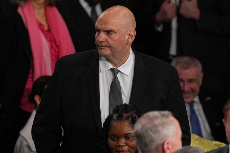 Sen. John Fetterman, D-Pa., arrives before President Donald Trump delivers the State of the Union