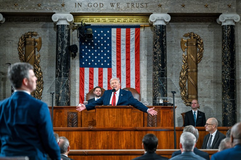 President Donald Trump delivered his fourth State of the Union address Tuesday, the first of his second term, where he declared that America has undergone a “turnaround for the ages.” (Kenny Holston/The New York Times via AP, Pool)
