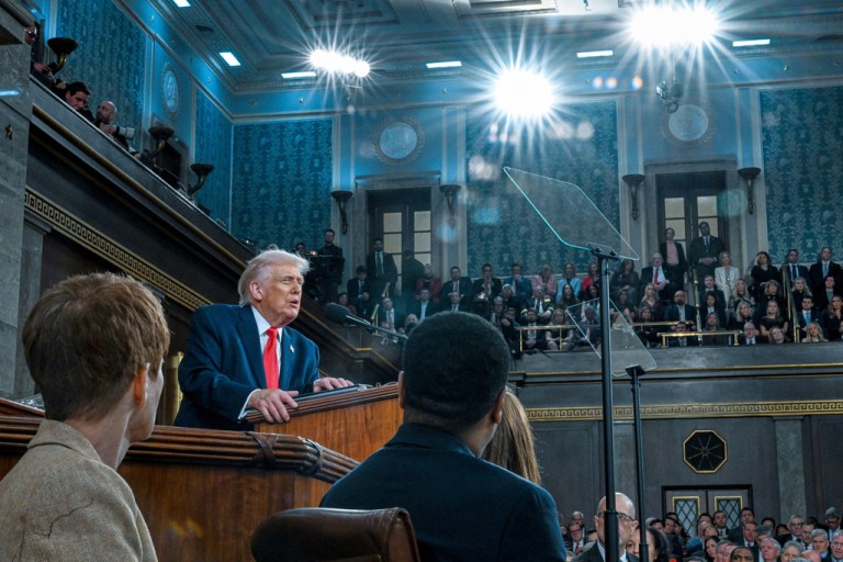 President Donald Trump delivers the State of the Union address to a joint session of Congress in the House chamber at the U.S. Capitol in Washington, Tuesday, Feb. 24, 2026.