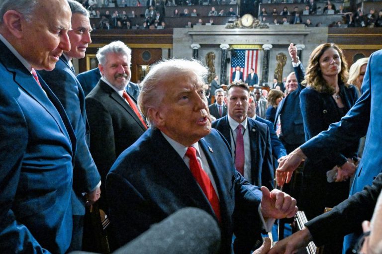 President Donald Trump exits the House chamber after delivering the State of the Union address to a joint session of Congress in the House chamber at the U.S. Capitol in Washington, Tuesday, Feb. 24, 2026.