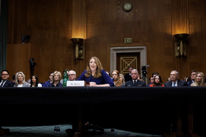 Dr. Casey Means testifies during a Senate Health, Education Labor and Pension Committee Conformation Hearing for U.S. Surgeon General on Capitol Hill on Wednesday, Feb. 25, 2026, in Washington. 
