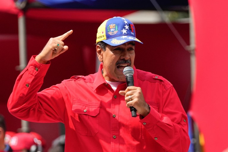 Venezuela's President Nicolas Maduro speaks to supporters during an event