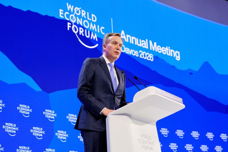 CEO of the World Economic Forum Borge Brende talks during of the Annual Meeting of the World Economic Forum in Davos, Switzerland, Tuesday, Jan. 20, 2026. (AP Photo/Markus Schreiber, File)