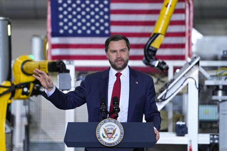 Vice President JD Vance speaks at Pointe Precision in Plover Wis., Thursday, Feb. 26, 2026.