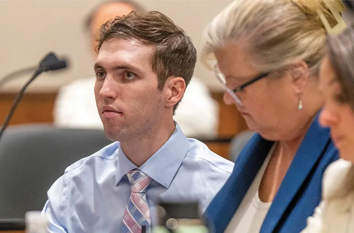 Tyler Robinson, who is accused of murdering Charlie Kirk, during a court hearing in Provo, Utah, Dec. 11, 2025.