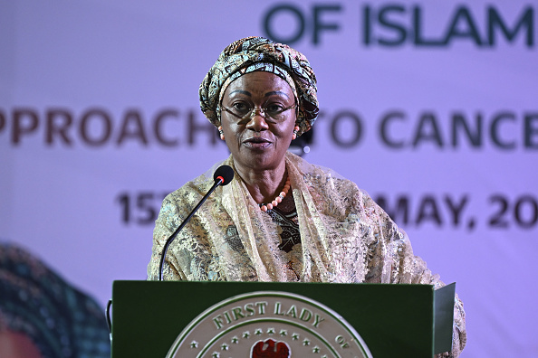 First Lady of Nigeria Oluremi Tinubu makes a speech during the program for Promoting Awareness Against Cancer in Organization of Islamic Cooperation African Member States in Abuja, Nigeria, on May 16, 2024.