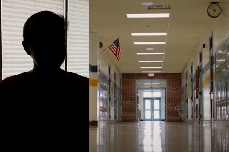 silhouette of person and a school hallway