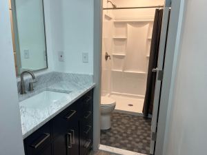 A newly renovated bathroom at Coast Guard Station Provincetown with funds from Operation Restore Habitability (Credit: Mike Brest)