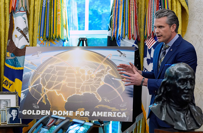 Defense Secretary Pete Hegseth speaks during an event with President Donald Trump in the Oval Office on May 20, 2025. (Alex Brandon/AP)