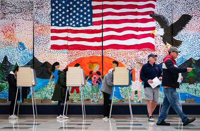 Voters cast their ballots at a polling station at Robius Elementary School in Midlothian, Virginia on Nov. 4, 2025. (Al Drago/Bloomberg via Getty Images)
