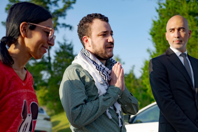 Palestinian activist and former Columbia University graduate student Mahmoud Khalil, center, speaks after his release from federal immigration detention in Jena, La., Friday, June 20, 2025.