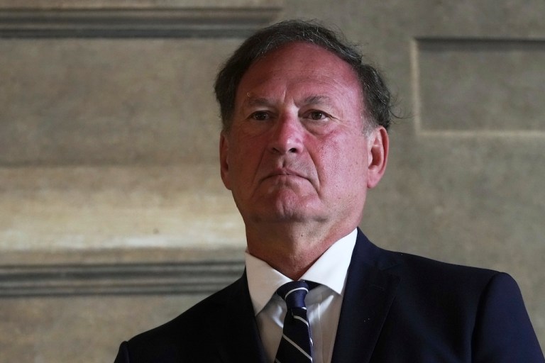 Supreme Court Justice Samuel Alito attends a meeting with Mons. Laurence John Spiteri, in Rome, Saturday, Sept. 20, 2025. (AP Photo/Andrew Medichini)