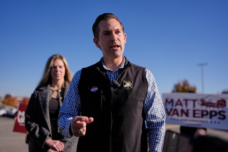 Republican congressional candidate Matt Van Epps speaks during a campaign event in the special election for the seventh district Wednesday, Nov. 12, 2025, in Nashville, Tenn.