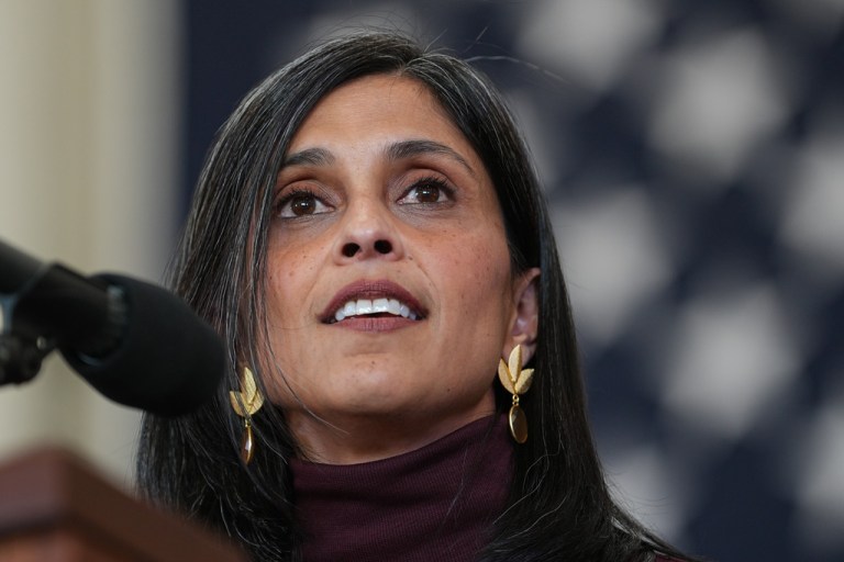 Second lady Usha Vance arrives to speak in the Mega Hangar at the Marine Corps Air Station New River in Jacksonville, N.C.