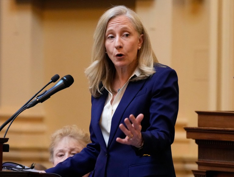 Virginia Gov. Abigail Spanberger delivers her State of the Commonwealth address before a joint session of the Virignia General Assembly at the Capitol Monday Jan. 19, 2026, in Richmond, Va. (AP Photo/Steve Helber)