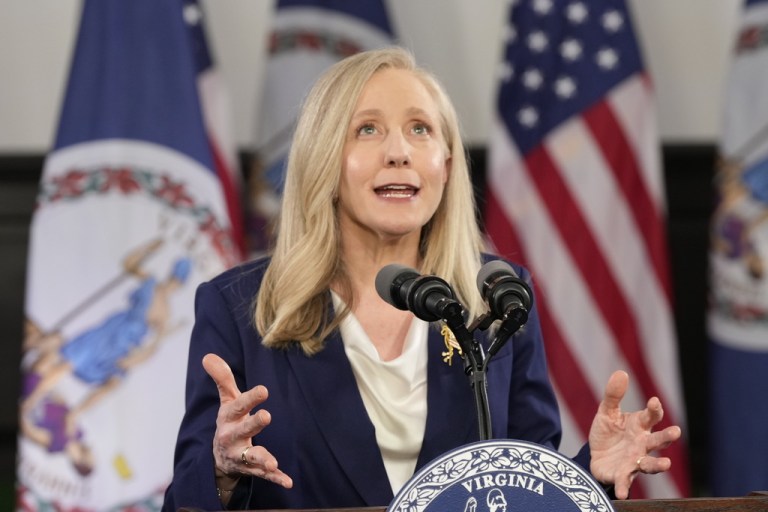 Virginia Gov. Abigail Spanberger delivers the Democratic response to President Donald Trump's State of the Union address Tuesday, Feb. 24, 2026, in Williamsburg, Va. (AP Photo/Steve Helber, Pool)