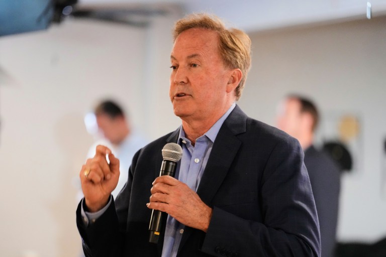 Texas Attorney General Ken Paxton, a Republican candidate for the U.S. Senate, addresses supporters during a campaign stop, Monday, March 2, 2026, in Waco, Texas.