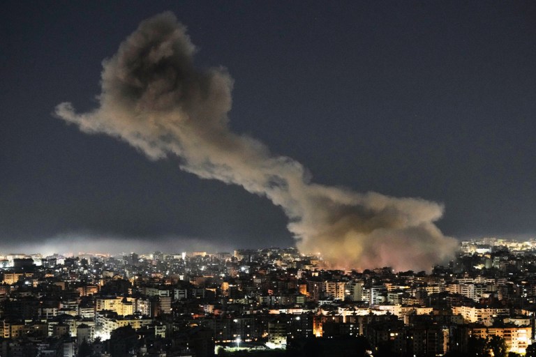 Smoke rises from Israeli airstrikes in Dahiyeh, a southern suburb of Beirut, Lebanon.
