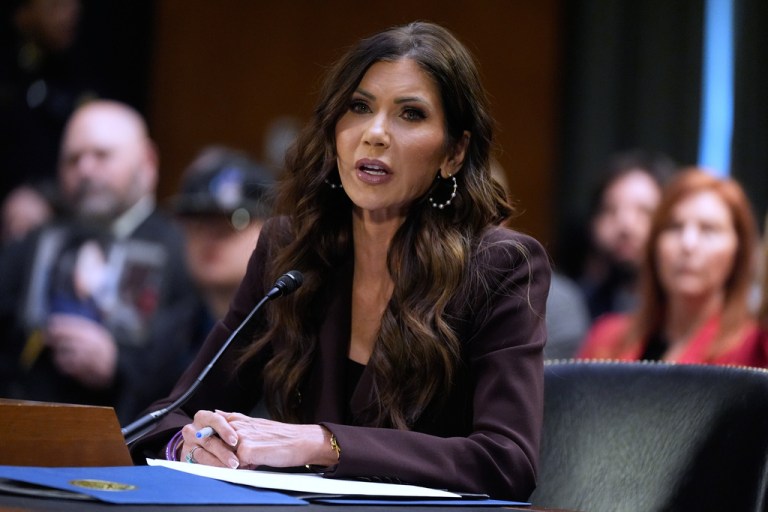 Department of Homeland Security Secretary Kristi Noem, testifies during a Senate Judiciary Committee oversight hearing on Capitol Hill in Washington, Tuesday, March 3, 2026.