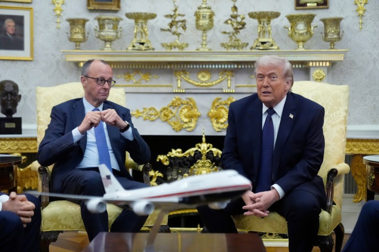 President Donald Trump meets with German Chancellor Friedrich Merz in the Oval Office at the White House, Tuesday, March 3, 2026, in Washington.