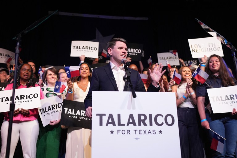 Texas state Rep. James Talarico, D-Austin, a Democratic candidate for the U.S. Senate, speaks at a primary election watch party Tuesday, March 3, 2026, in Austin, Texas. (AP Photo/Eric Gay)