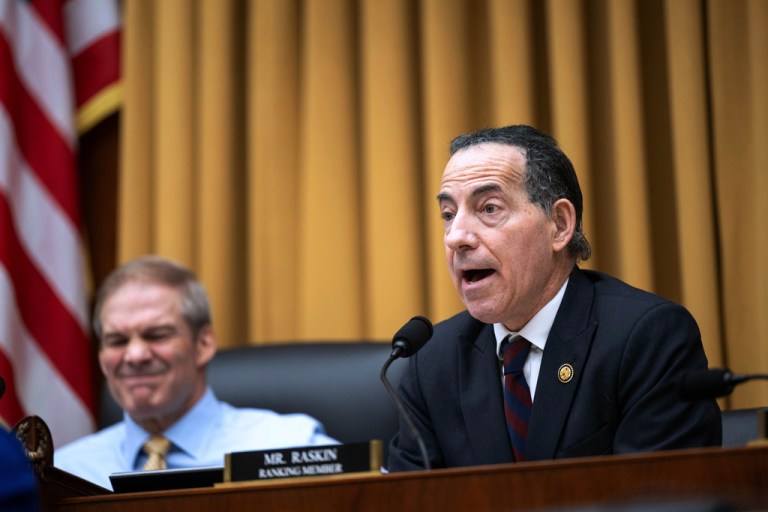 Ranking member Rep. Jamie Raskin, D-Md., questions Homeland Security Secretary Kristi Noem during a ​House Judiciary Committee hearing on the oversight of the Department of Homeland Security, Wednesday, March 4, 2026 in Washington.