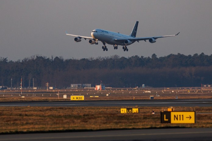A German plane takes off from an airport in Oman