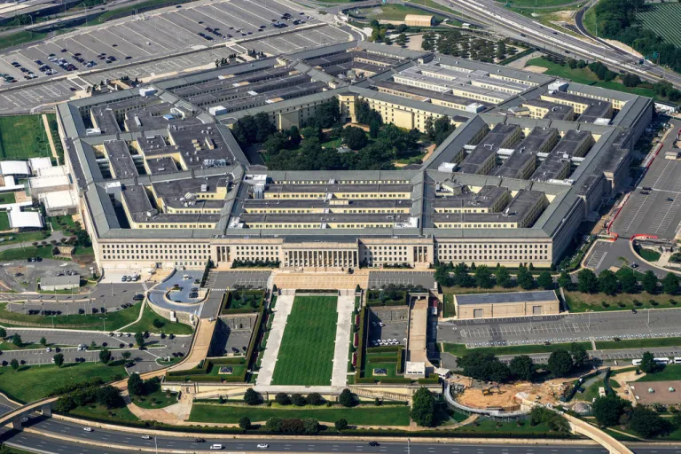 The Pentagon is viewed from the window of an airplane Aug. 27, 2023, in Washington
