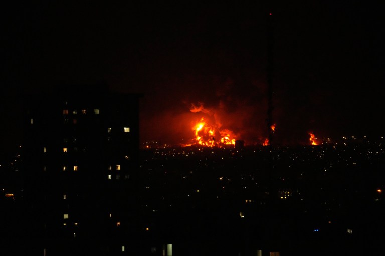 Flames rise from an oil storage facility south of the capital Tehran as strikes hit the city during the U.S.–Israel military campaign