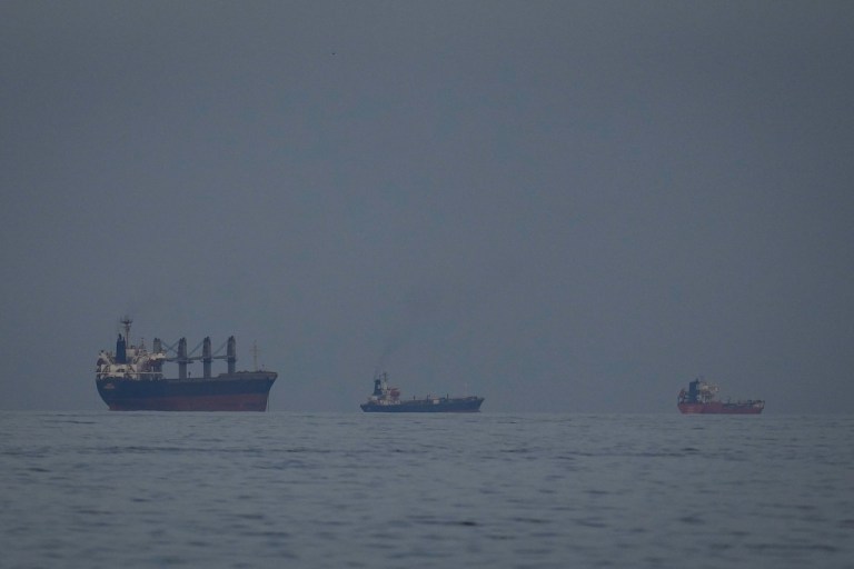 Ships float off the coast of the Strait of Hormuz