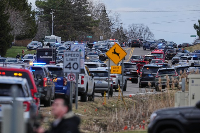 Law enforcement respond to a call at Temple Israel synagogue