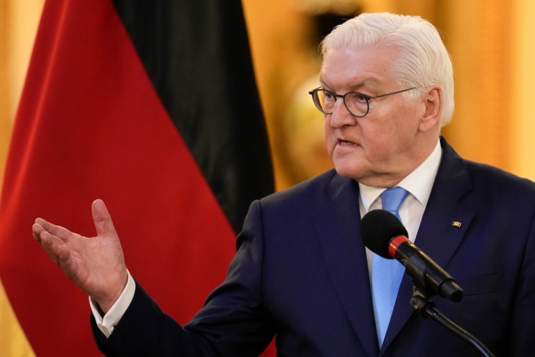 Germany's President Frank-Walter Steinmeier speaks during joint news conference