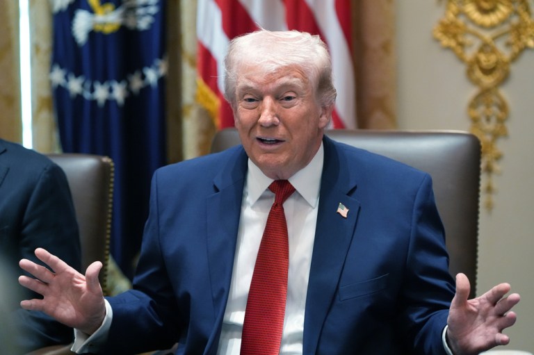 President Donald Trump convened a meeting of his Cabinet at the White House Thursday, where he once again predicted that it “won’t be long” before the war in Iran concludes even though he expressed doubts that the ongoing negotiations with Tehran would fail to yield a peace deal ending the war in Iran. (AP Photo/Alex Brandon)